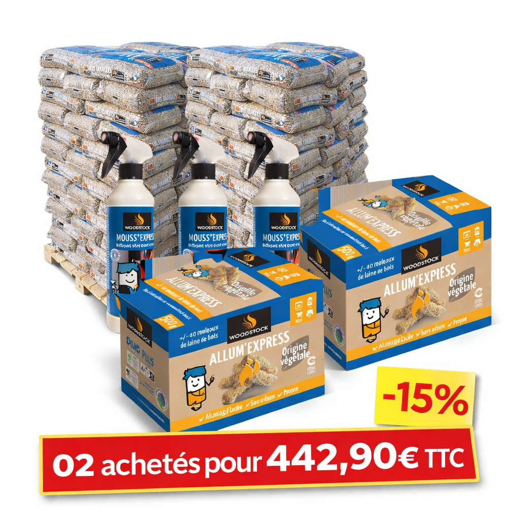 Pack Chauffage Complet : 1 Palette complète de 78 sacs de 15kg+ 1 Cartons Allum'Express + 01 Allume feu