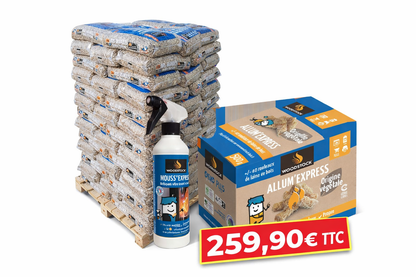 Pack Chauffage Complet : 1 Palette complète de 78 sacs de 15kg+ 1 Cartons Allum'Express + 01 Allume feu